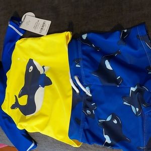 Rash guard and swim trunks